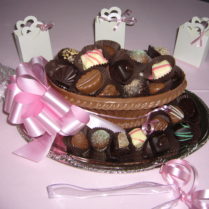 Decorated Chocolate Basket filled with gourmet truffles