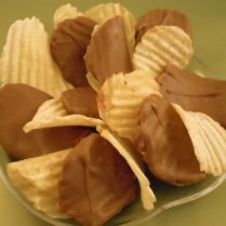 bowl of chocolate dipped potato chips