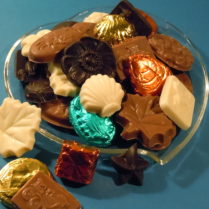 Assorted shapes of bite sized gourmet chocolates