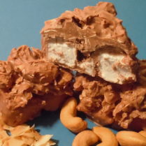 a block of chocolate, with marshmallow, cashews, & toasted coconut