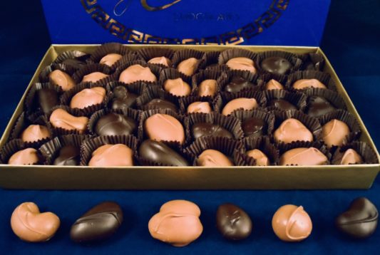 gourmet boxed nuts covered in premium chocolate