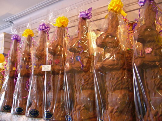 Big, beautiful 3 foot gourmet Chocolate Bunny hand decorated.
