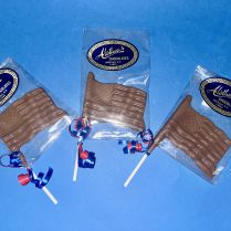 Patriotic waving American flag pops in premium chocolate