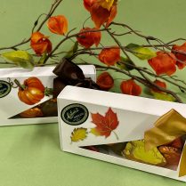 box of chocolate turkeys decorated for Fall