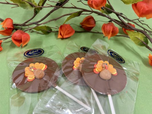 Chocolate Turkey Pops decorated with Royal Icing for Thanksgiving