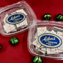 box of crunchy peppermint bark for the Holidays