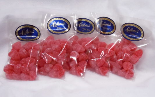 little clear bags of red jelly hearts