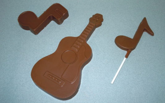 Solid Chocolate guitar, Music note & music lollipop