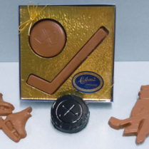 Chocolate Hockey stick, pucks, player