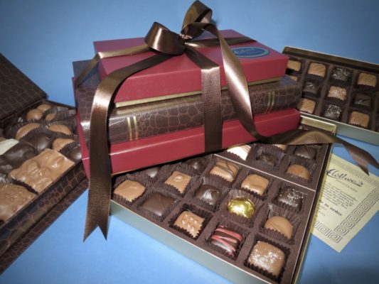 handsome gift tower of gourmet chocolates