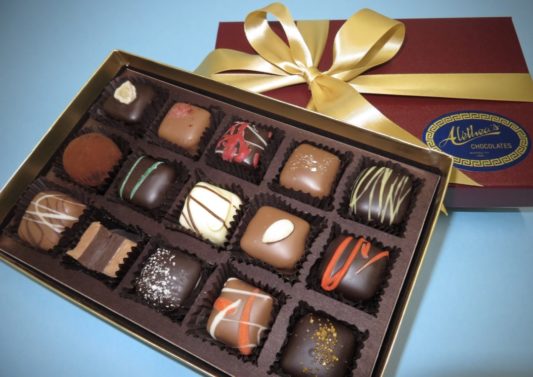 beautiful gift box of gourmet chocolate truffles