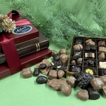 Beautiful Holiday gift tower filled with chocolate confections