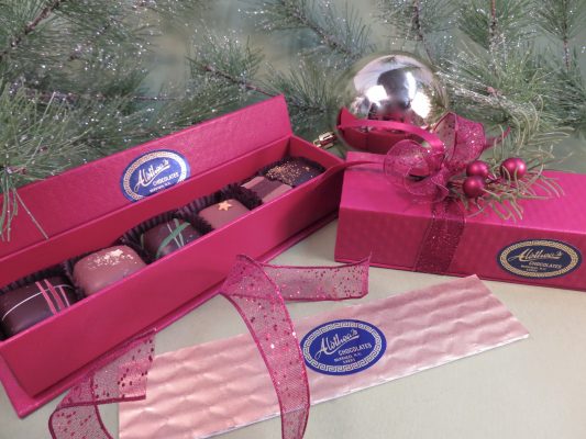 beautifully decorated Holiday gift box of Artisan Truffles