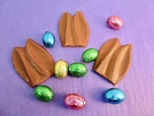 Chocolate Bunny Ears and foiled chocolate eggs
