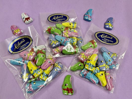 premium milk chocolate bunnies foiled in bunny designs