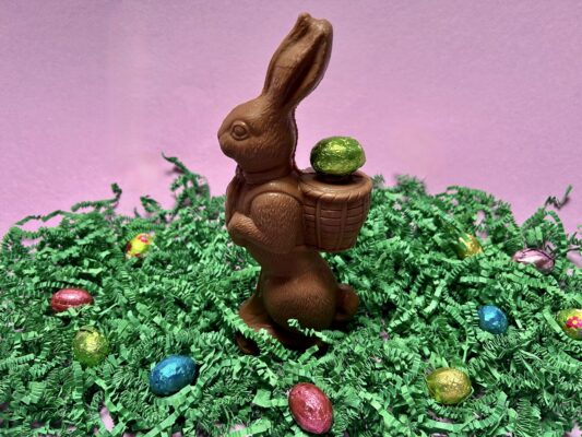 Small Chocolate Rabbit decorated for Easter
