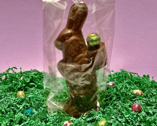 Chocolate rabbit decorated for Easter