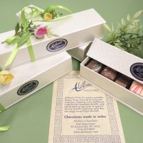 ribbon and tulips adorn an Artisan Truffle Box