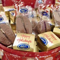 hatbox full of Christmas stocking stuffer chocolates