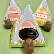 mini pyramid boxes hold chocolate muddy bears for Easter