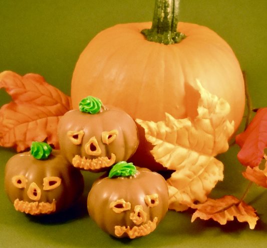 Hand decorated chocolate jack o lanterns