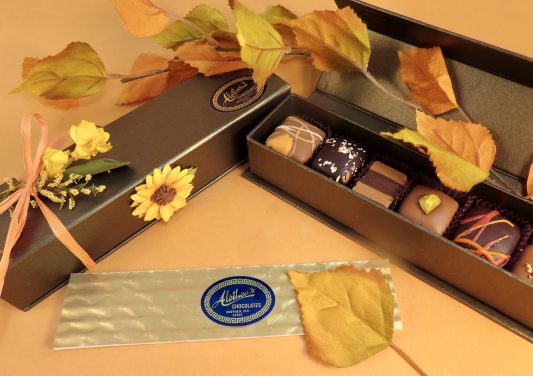 Magnetic close gift box of Artisan Truffles decorated for Fall