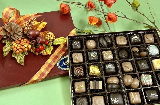 Beautiful box of Artisan Chocolates with Fall decor