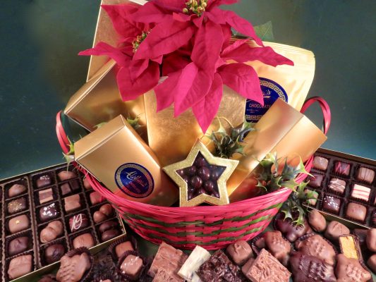 Spectacular Holiday Basket filled with Artisan Chocolate Confections