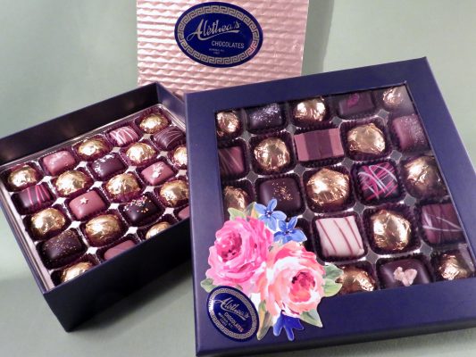 customizable display box of artisan chocolates