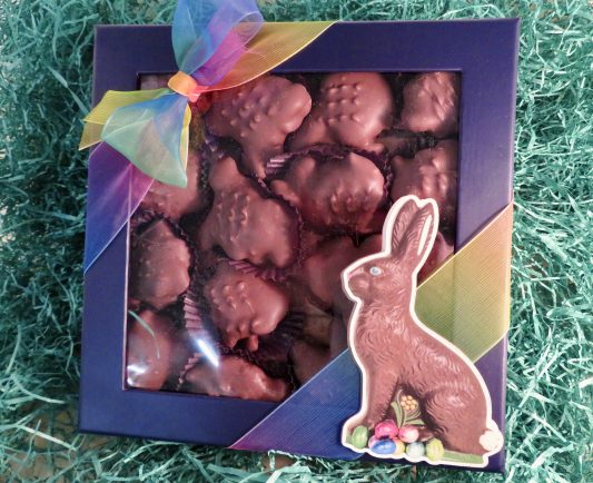 Easter gift box filled with artisan chocolate confections.