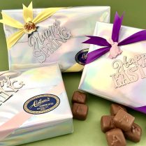 brightly decorated gift box of artisan sponge candy