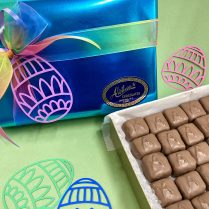 Big gift box of artisan Sponge Candy decorated for Easter