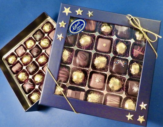 handsome star studded gift box of Artisan Chocolates