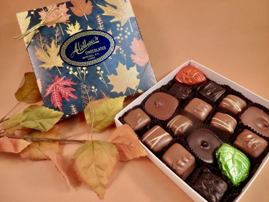 PEANUT BUTTER CHOCOLATE CONFECTIONS IN A FALL GIFT BOX