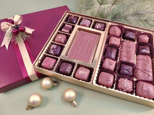 Holiday gift box of artisan chocolate confections