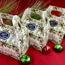 mini holiday handle box filled with milk chocolate bells