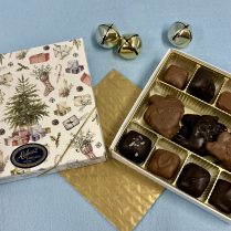 Holiday gift box filled with caramel and crunch chocolate confections