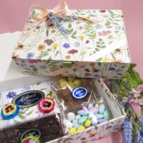 beautiful floral gift box packed with gourmet Spring confections
