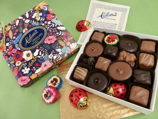 Bright flowered gift box of Peanut Butter confections