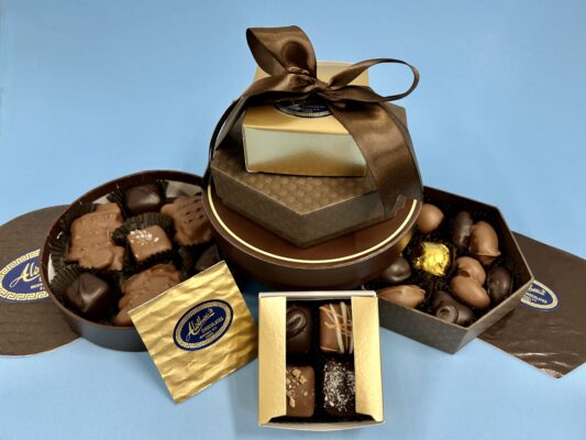 handsome mini gift tower of artisan chocolates
