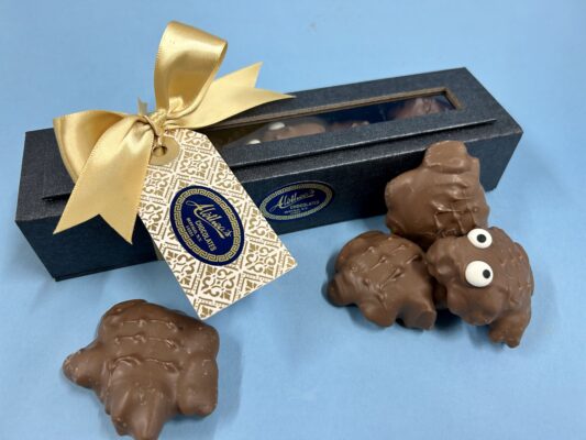 magnetic close gift box with artisan Chocolate Pecan Purtles